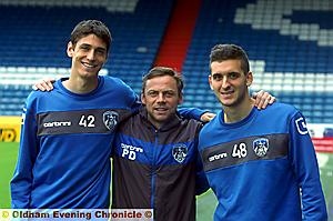 Luca Scapuzzi (left) and Andreas Mancini (right) pictured with manager Paul Dickov. Luca Scapuzzi (left) and Andreas Mancini (right) pictured with manager Paul Dickov.