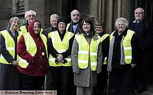 HERE to help: the Street Angels, with Reverend Jean Hurlston (centre) at Oldham Parish Church 

