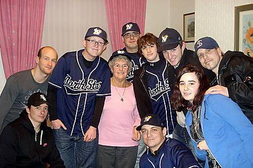 DELIGHTED TO MEET YOU... members of the Oldham North Stars Baseball Club get to know Joan Mayers. 