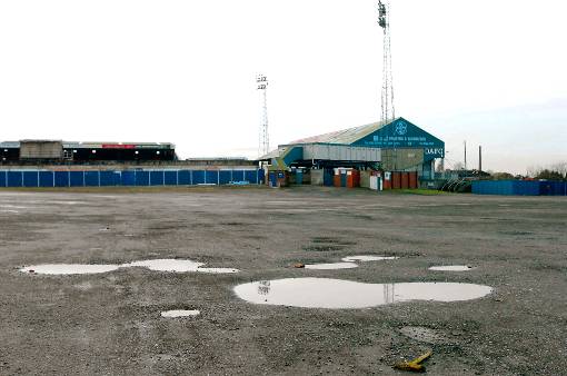 RUN DOWN . . . Latics’ current Boundary Park ground, old fashioned and missing a stand. 