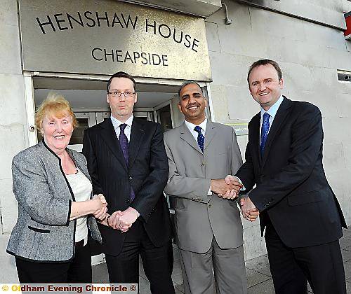 Sealing the deal . . . (from left) Councillor Jackie Stanton, Andrew Kendall (Unity Partnership), Councillor Mohammed Masud and ICT expert Darren Wild Sealing the deal . . . (from left) Councillor Jackie Stanton, Andrew Kendall (Unity Partnership), Councillor Mohammed Masud and ICT expert Darren Wild
