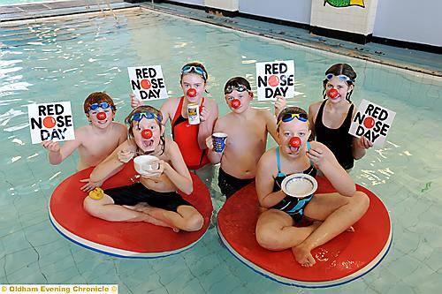 MAKING a splash . . . Red Nose Day swimmers include (back, from left) Harry Borthwick, Ellie McWiggan, Joe Minopoli and Rachel Milligan. Front: Adam Holden and Olivia Rooney
MAKING a splash . . . Red Nose Day swimmers include (back, from left) Harry Borthwick, Ellie McWiggan, Joe Minopoli and Rachel Milligan. Front: Adam Holden and Olivia Rooney