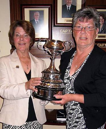 ALL YOURS... Noreen Nicholson (right) receives the Winterbottom Cup from lady captain Audrey Whittaker.
ALL YOURS... Noreen Nicholson (right) receives the Winterbottom Cup from lady captain Audrey Whittaker.