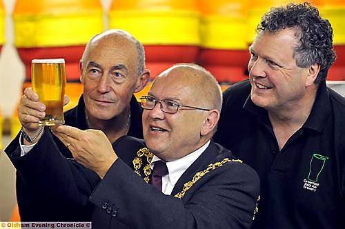 THE Mayor with head brewer Peter Percival (left) and MD Tony Harratt.
THE Mayor with head brewer Peter Percival (left) and MD Tony Harratt.