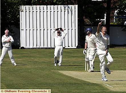 NOT OUT . . . Matthew Taylor, who went on to make 46, survives an lbw appeal by Clifton pro Hendro Puchert at the Coppice on Sunday. 