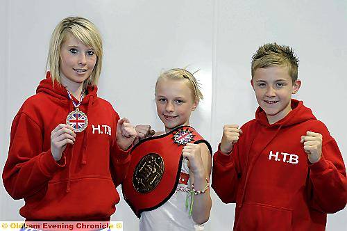 Jodie-Lea Roberts (15) Bronze winner, Jade Bradbury (11, British Open title) and Joe Tomlin.
Jodie-Lea Roberts (15) Bronze winner, Jade Bradbury (11, British Open title) and Joe Tomlin.