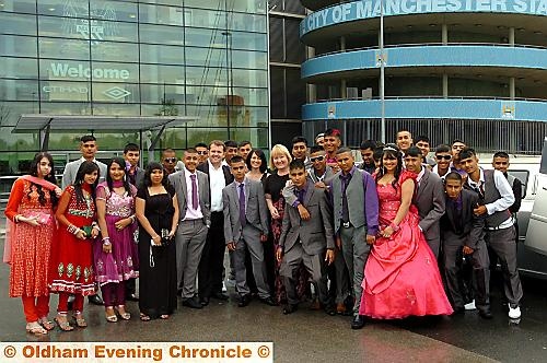 Staff and students outside Manchester City’s Etihad Stadium 