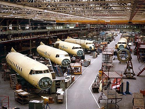 HAWKER SIDDELEY 748 plane on the production line at Chadderton