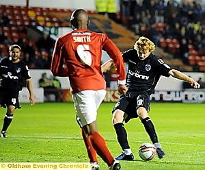 IT’S THERE! Chris Taylor scores the only goal of the game.
IT’S THERE! Chris Taylor scores the only goal of the game.