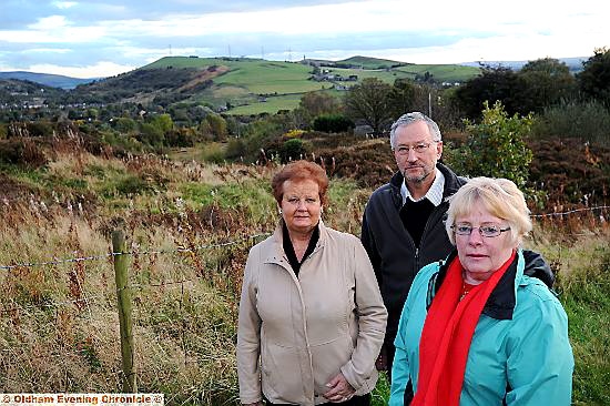 PLANNING row . . . from left, Councillor Barbara Beeley, Kevin Lawton and Councillor Val Sedgwick oppose a plan to build at Springhead Quarry 
