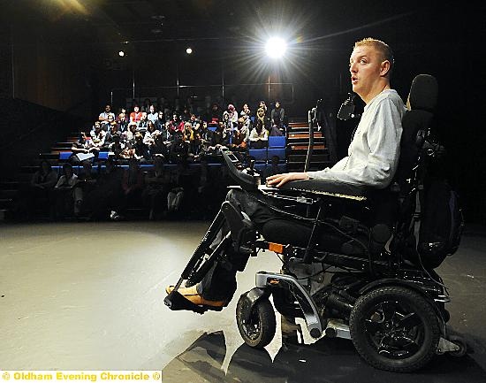 Disabled actor Andy Walker talks to students at Grange Arts Centre.
Disabled actor Andy Walker talks to students at Grange Arts Centre.