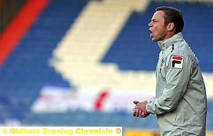 MANAGER Paul Dickov attempts to galvanise his Athletic team against Coventry City on Saturday.  

