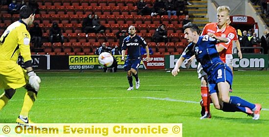 RELIEF: striker Matt Derbyshire puts Athletic two goals up. 