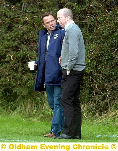 WORKING TOGETHER . . . chairman Simon Corney (right) says Paul Dickov is still the man to lead Athletic. 