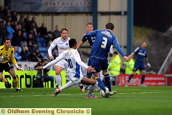 GROUNDS FOR CELEBRATION: Athletic’s defender turned winger Jonathan Grounds slots home the winning goal in the 12th minute. 