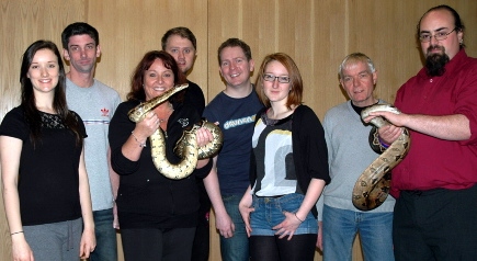 Mossley AODS cast members with the snakes
Mossley AODS cast members with the snakes
