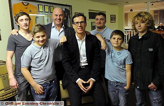 Rangers chairman Terry Flanagan (pictured back row, second left) put the questions to Clarke, who is flanked by Christian Hilton (left) and Finn Gallagher (right). 