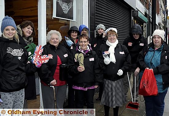 Rev Jean Hurlston ( second from left ) with Street Angels on Yorkshire Street, Oldham 
