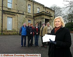 COUNCILLOR Linda Dawson (right) and supporters hope to prevent Greenacres Lodge from being demolished. With her (from the left) are Norman Turner, Diane Turner, Paula Kelly, local historians Brenda Wilson and Matt Gilmore, and Councillor Lynne Thompson 
