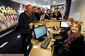 Artistic director Kevin Shaw (left) with cast members and box office staff Ann-Marie Mason (front) and Lynnette Nixon.
