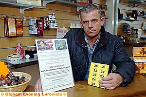 PICKING up the pieces . . . Darren Wade at The Tan Shop after thieves stole Harley’s charity tin PICKING up the pieces . . . Darren Wade at The Tan Shop after thieves stole Harley’s charity tin