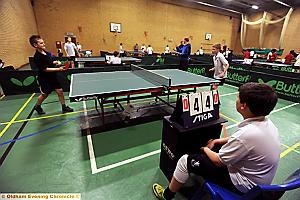 KEEPING THE SCORE: match action at the Oldham Schools Table Tennis Championships at Hulme Grammar School. KEEPING THE SCORE: match action at the Oldham Schools Table Tennis Championships at Hulme Grammar School.