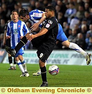GET STUCK IN . . . Reuben Reid epitomises Athletic’s fighting spirit at Hartlepool. GET STUCK IN . . . Reuben Reid epitomises Athletic’s fighting spirit at Hartlepool.