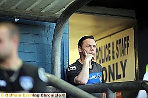 PAUSE FOR THOUGHT: Athletic boss Paul Dickov looks on as his Athletic team fail to deliver again. PAUSE FOR THOUGHT: Athletic boss Paul Dickov looks on as his Athletic team fail to deliver again.