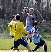IT’S MINE: Chaddy End goalkeeper Danny Pearson rises high to collect the ball. 