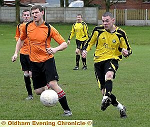 BEST FOOT FORWARD . . . Moorside’s Lee Rowbotham crosses the ball. BEST FOOT FORWARD . . . Moorside’s Lee Rowbotham crosses the ball.