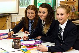 BIG draw: Emily Agarwal, Lois Scalch and Cerys Wood at Saddleworth School 