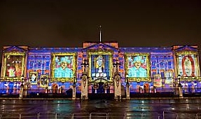 FACE Britain . . . the montage of the Queen as shown on Buckingham Palace last night 