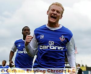 ROBBIE Simpson can’t hide his delight after putting Athletic in front against Preston. 