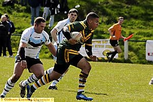 POWER PLAY . . . Jordan Hanley makes a break for St Anne’s against Hunslet Warriors. 