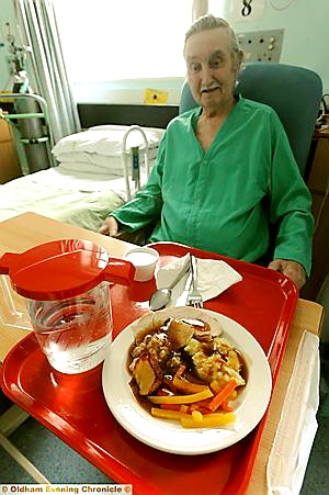 Fred Maguire was served lunch on a red tray — which tells staff he may need extra help to eat 
