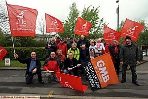 STRIKING public-sector workers outside the Royal Oldham Hospital 
