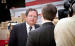 IN the spotlight: Aidan Towey’s plea for skilled workers is filmed for TV 