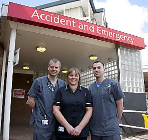 NEW and improved: (from left) Dr Tom Leckie, Julie Winterbottom and Dr Nick Gili outside the A&E department at The Royal Oldham Hospital
NEW and improved: (from left) Dr Tom Leckie, Julie Winterbottom and Dr Nick Gili outside the A&E department at The Royal Oldham Hospital