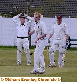 Crompton batsman Simon Wright survives Unsworth bowler Andrew Clarkson Crompton batsman Simon Wright survives Unsworth bowler Andrew Clarkson
