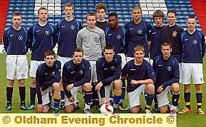 Oldham Schools Cup at Boundary Park: pictured are Ryan Kenny (back, left), Elliot Chadderton, James Schofield, Sam Travis, Corey Tweedale, Elliot Blades, Dane Mansfield, Jake Reynolds, Elliot Messam, Aiden Pollit, James Amrooni (front, left), Matthew McGladdery, Ben Tyrner, Nathan Mason, Stephen Wharmby.  
