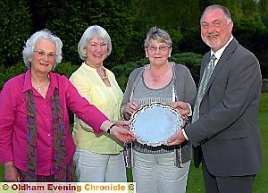SHEILA Cooper (extreme left) helped Saddleworth to win the Centenary Plate. Also pictured, from left to right, are her team-mates, Jenny Knight and Joan Warren, and Chronicle director Bernard Stone. The other team member was Kay Orme. SHEILA Cooper (extreme left) helped Saddleworth to win the Centenary Plate. Also pictured, from left to right, are her team-mates, Jenny Knight and Joan Warren, and Chronicle director Bernard Stone. The other team member was Kay Orme.
