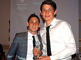 WELL DONE, MATE: Dean Furman (left) and James Tarkowski with their awards. WELL DONE, MATE: Dean Furman (left) and James Tarkowski with their awards.