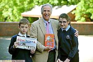 Henry Winkler with pupils Sam Mallam and Hannah Shelmerdines Henry Winkler with pupils Sam Mallam and Hannah Shelmerdines