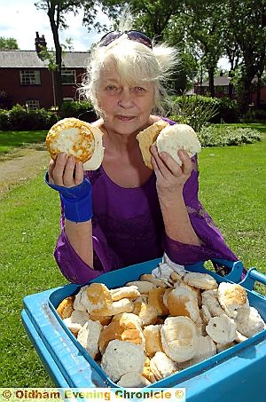 BUN fight: Ann Hilton with the dumped bread BUN fight: Ann Hilton with the dumped bread