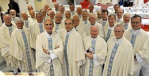 BELOVED . . . popular Canon Eugene Dolan (front left) celebrates 50 years in the priesthood with a Mass at St Edward’s, Lees BELOVED . . . popular Canon Eugene Dolan (front left) celebrates 50 years in the priesthood with a Mass at St Edward’s, Lees