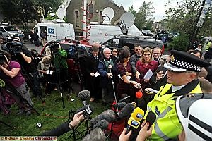 REPORTERS descend on Shaw: Assistant Chief Constable Heywood talks to reporters from national and international media. 