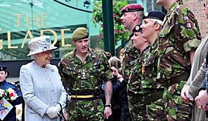 Jodie Smith was presented to the queen in Bromley, Kent — she’s the shortest soldier in the line-up on the right 
