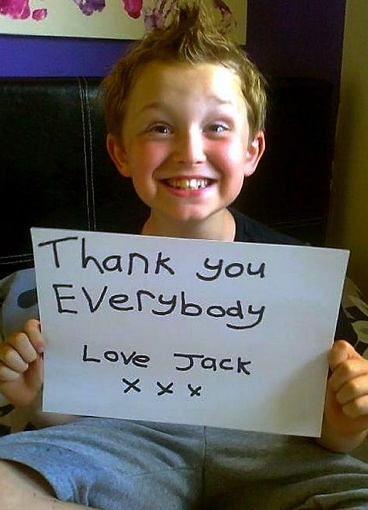 Jack Hanley with a thank-you message to everyone who sponsored him. 
