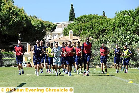 Fitness coach Paul Black (centre) puts Athletic players through their paces at Vilamoura..
Fitness coach Paul Black (centre) puts Athletic players through their paces at Vilamoura..
