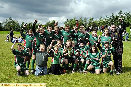 RAISE A CHEER: Waterhead celebrate victory over Mayfield in the under-12s final. RAISE A CHEER: Waterhead celebrate victory over Mayfield in the under-12s final.